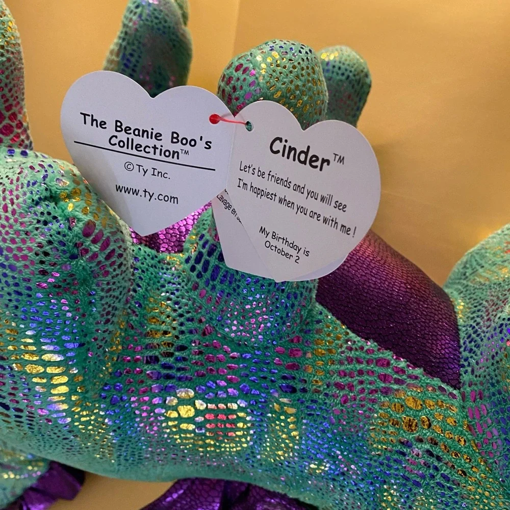 TY BEANIE BOOS CINDER the Multicolor Plush stuffed Dragon Size LARGE